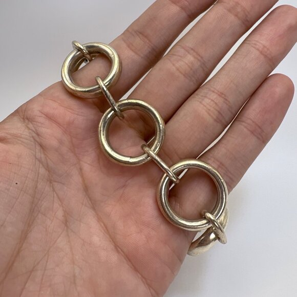 VTG Solid Sterling Silver 925 Circle Link Chain Bracelet Size 8.25" Length - Picture 6 of 10